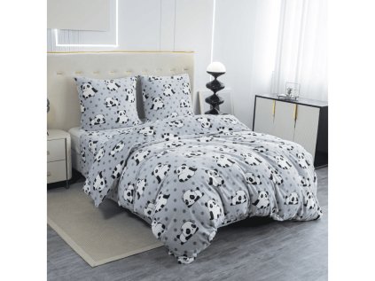Šedé povlečení mikroplyš PANDA – roztomilý vzor pro sladký spánek
