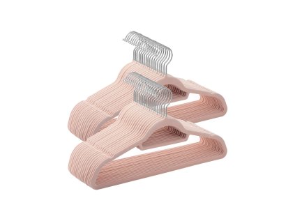 Sada 50 ramínek na oblečení s růžovým velurem pro elegantní šatník