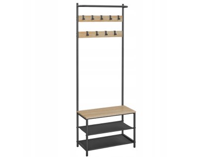 Kovová předsíňová stěna LOFT 180 cm v černé barvě s dekorem dub sonoma