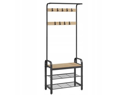 Kovová předsíňová stěna PURE 183 cm v černé barvě s dekorem dub sonoma