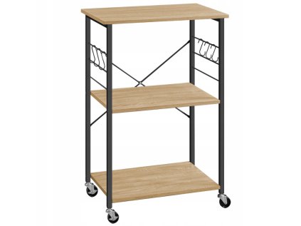 Multifunkční regál na kolečkách TRONUS černá/dub sonoma s háčky a policemi