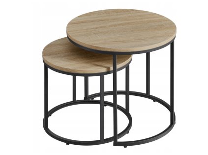 Sada 2 kulatých konferenčních stolků DUET černá/dub sonoma do moderního interiéru