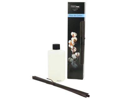 Tyčinkový aroma difuzér TERRAPUR FLEUR DE COTTON 90 ml s jemnou a svěží vůní bavlníkového květu pro váš interiér