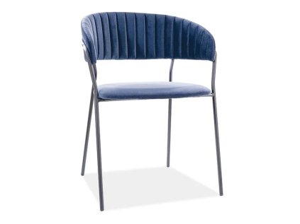 Tmavě modrá jídelní židle LIRA B VELVET s černými nohami