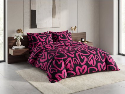 Růžové povlečení z mikrovlákna AMORYS s moderními srdci