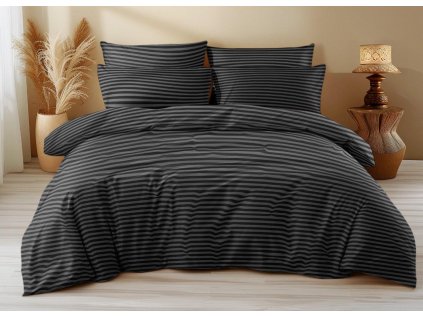 Bavlněné povlečení ARLENA černé s elegantním proužkovým vzorem