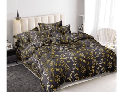 Luxusní povlečení z mikrovlákna GOLDURA tmavě šedé s elegantním vzorem