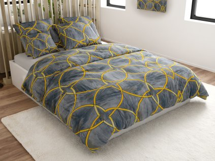 Povlečení z mikrovlákna RYNETH šedé s geometrickým vzorem v žluté barvě