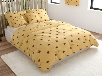Romantické krepové povlečení LOVE FOR krémové s puntíky