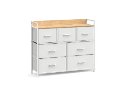 Komoda se zásuvkovými boxy FLEXIRO 98 x 85 cm, krémová, kovová konstrukce, textilní boxy a dřevěný dekor.