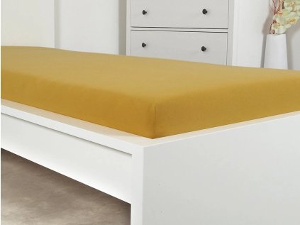 Hořčicové jersey prostěradlo ALVORA 90 x 200 cm pro pohodlný spánek