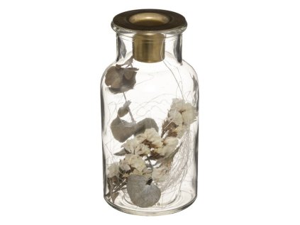Skleněný svícen se sušenými květy BLOOMY, výška 13 cm, originální dekorace na svíčky v přírodním a rustikálním stylu.