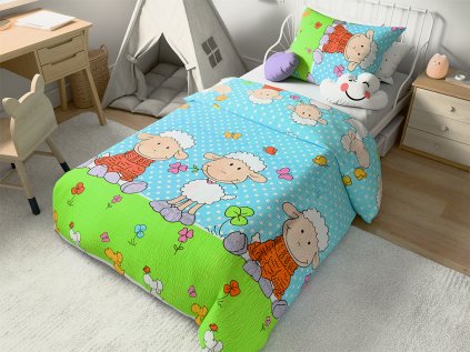 Krepové povlečení do postýlky OVEČKY modré – hebké a roztomilé