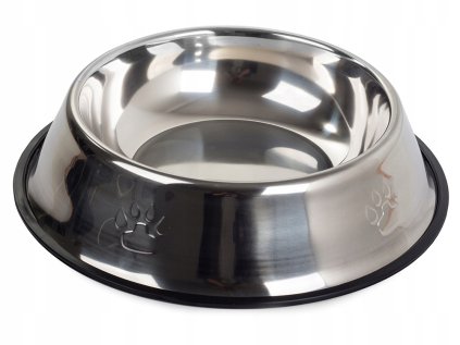 Nerezová miska pro psy a kočky PAW 0,5 l s protiskluzovou základnou a stylovým motivem tlapek.