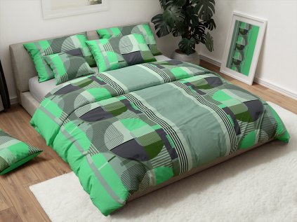 Moderní bavlněné povlečení ORVION zelené – stylový geometrický vzor