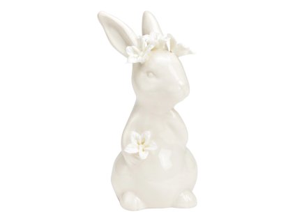 Dekorační zajíček LILY BUNNY 12 cm bílý s jemnými květinovými detaily