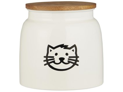 55172 bila kovova doza na krmivo pro kocky s drevenym vikem cat food