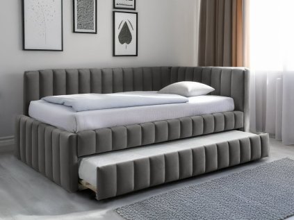 COMFINO VELVET kárpitozott ágy kihúzható vendégággyal, 120 x 200 cm, szürke KRONOS 15