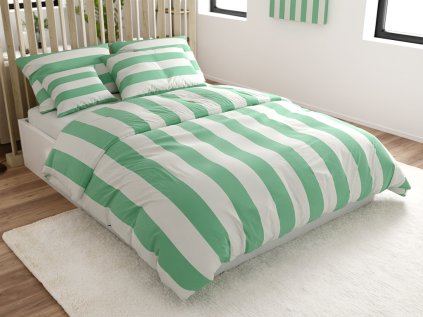 Bavlněné povlečení STRIPES bílo-zelené s proužky