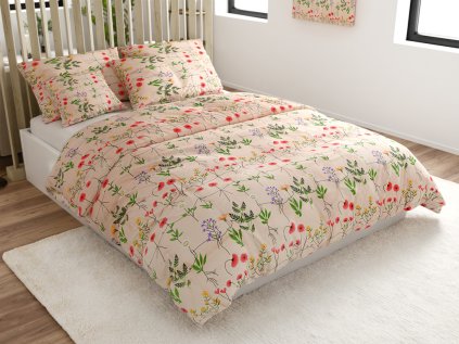 Elegantní bavlněné povlečení HERBAR BLEND béžové s květinovým vzorem