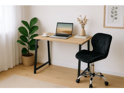 Dolgozószobai szett – összecsukható íróasztal ZARIMO 80×40 cm sonoma tölgy + irodai szék AVOLA VELVET fekete