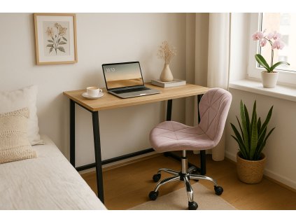 Dolgozószobai szett – összecsukható íróasztal ZARIMO 80×40 cm sonoma tölgy + irodai szék AVOLA VELVET rózsaszín