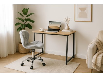 Dolgozószobai szett – összecsukható íróasztal ZARIMO 80×40 cm sonoma tölgy + irodai szék AVOLA VELVET világosszürke