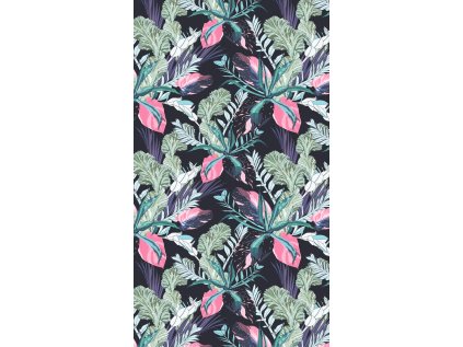 Plážová osuška NIGHT BLOSSOM černá s květinovým motivem