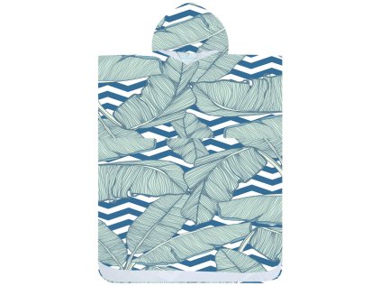 NAVARI modré pončo 80x145 cm – letní design s listy a pruhy