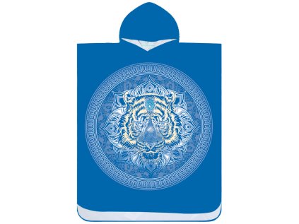 Plážové pončo TIGER modré 80x145 cm s tygřím motivem a kapucí