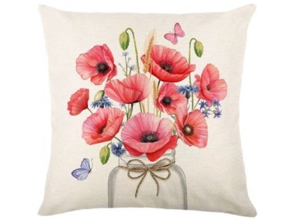 Lněný povlak na polštář POPPY FLOWERS 45x45 cm, béžový