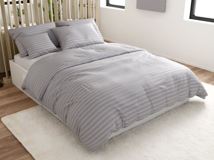 Hotelové povlečení JASMINE světle šedé – proužek 2 cm, hotelová kapsa