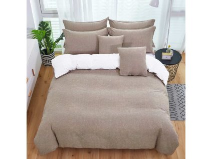 Oboustranné krepové povlečení TABULA béžové + polštářek 40x50 cm