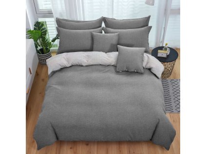 Tmavě šedé oboustranné krepové povlečení TABULA s povlakem na polštářek 40x50 cm
