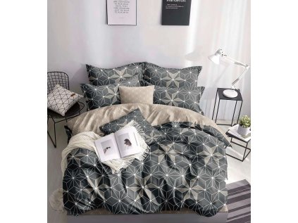 Stylové bavlněné povlečení THALIA šedo-béžové s geometrickým vzorem