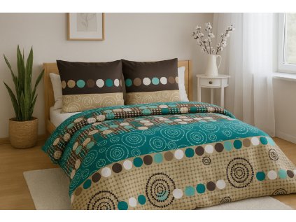 Designové povlečení CIRCLES GREEN zelené s kruhy pro dvě postele