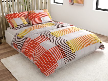 Barevné povlečení z mikrosaténu MIRVOLLI bílo-červené s moderním vzorem