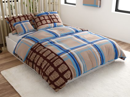 Béžové povlečení TESSIMO z mikrosaténu s modrými pruhy