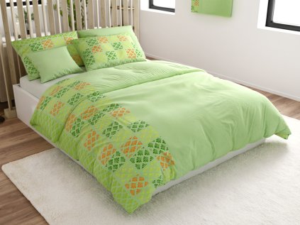 Povlečení z mikrosaténu VELLARI zelené s moderním vzorem