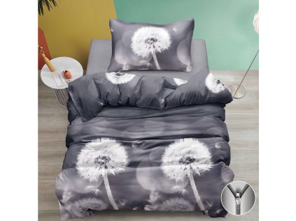 Elegantní bavlněné povlečení DANDELION TOUCH šedé s pampeliškami