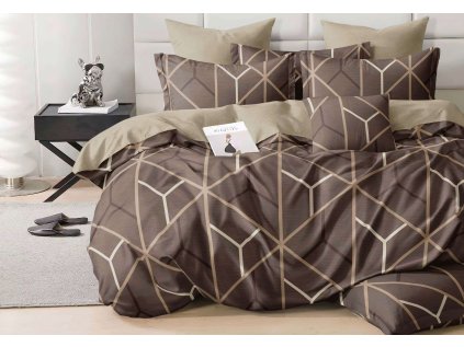 Moderní bavlněné povlečení GRIDORA hnědé s geometrickým vzorem