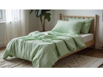 Mušelínové povlečení MOELLIN světle zelené v přírodním stylu