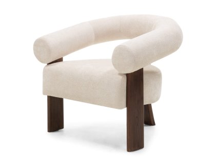 Designové křeslo KOKEI ALIA v krémové látce a dekoru ořech