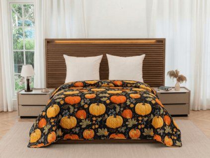 Designový barevný přehoz ORANGE PUMPKINS barevný s černým podkladem