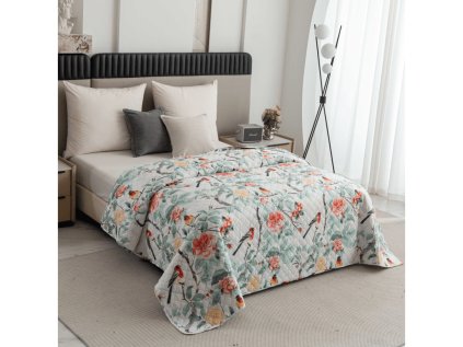 Elegantní přehoz PETALIA barevný s růžemi a zelení