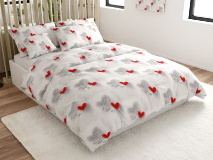 Povlečení z mikrovlákna HEARTIZIA světle šedé s červenými srdci