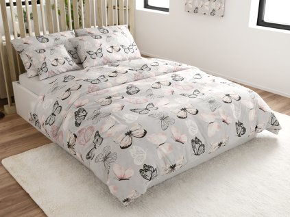 Povlečení z mikrovlákna MY BUTTERFLY světle šedé s motivem motýlů