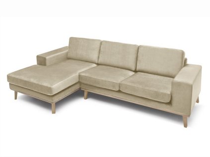 Krémová rohová sedací souprava MOON s dřevěnými nohami pro moderní obývací pokoj