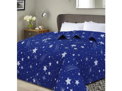Přehoz na postel se vzorem NOČNÍ OBLOHA HEXAGON, modrý