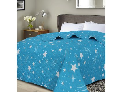 Přehoz na postel se vzorem NOČNÍ OBLOHA HEXAGON, tyrkysový